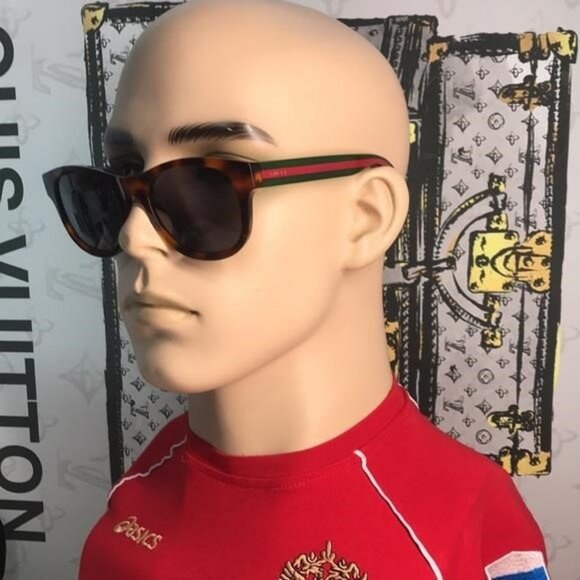 ✨ Brand New Gucci GG0003SN 003 Sunglasses – Havana with Green and Red Stripe ✨ - Picture 1 of 11